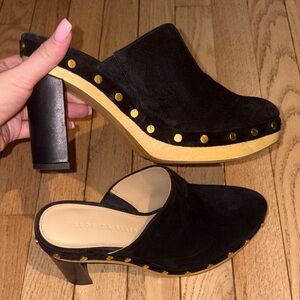 Veronica Beard Black Suede Studded Clogs